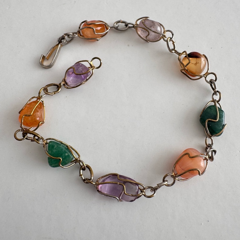 Vintage multi-stone wire-wrapped bracelet caged gemstones